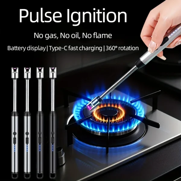 Electronic Lighter 360° Outdoor Kitchen C Type Rechargeable with Safety Lock Suitable for Candle Gas Stove Smoke Accessories New