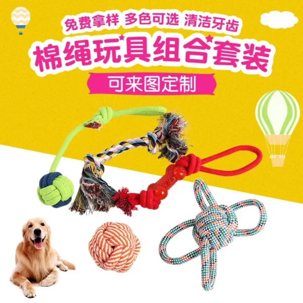 Supply dog cotton rope toy sets, custom pet rope knot toys, medium and large dog molar training toys
