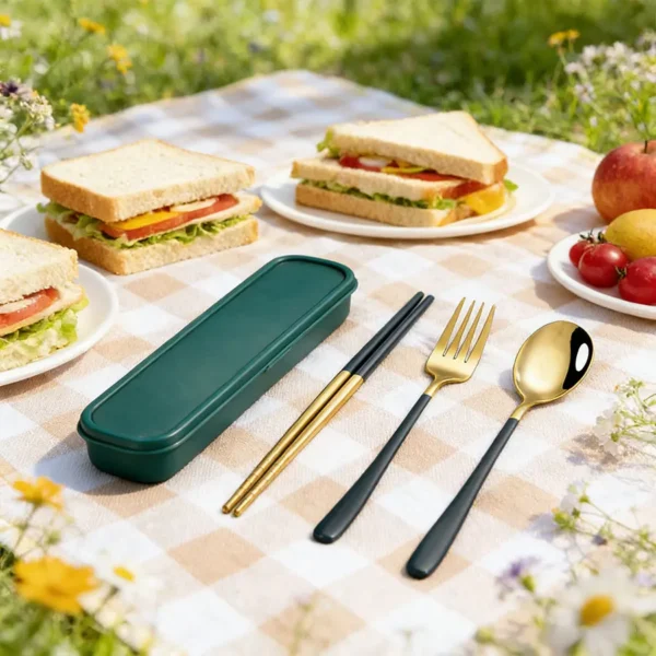 3-Piece Green & Gold Stainless Steel Flatware Set - Elegant Luxury Silverware for Home Kitchen Hotel Restaurant